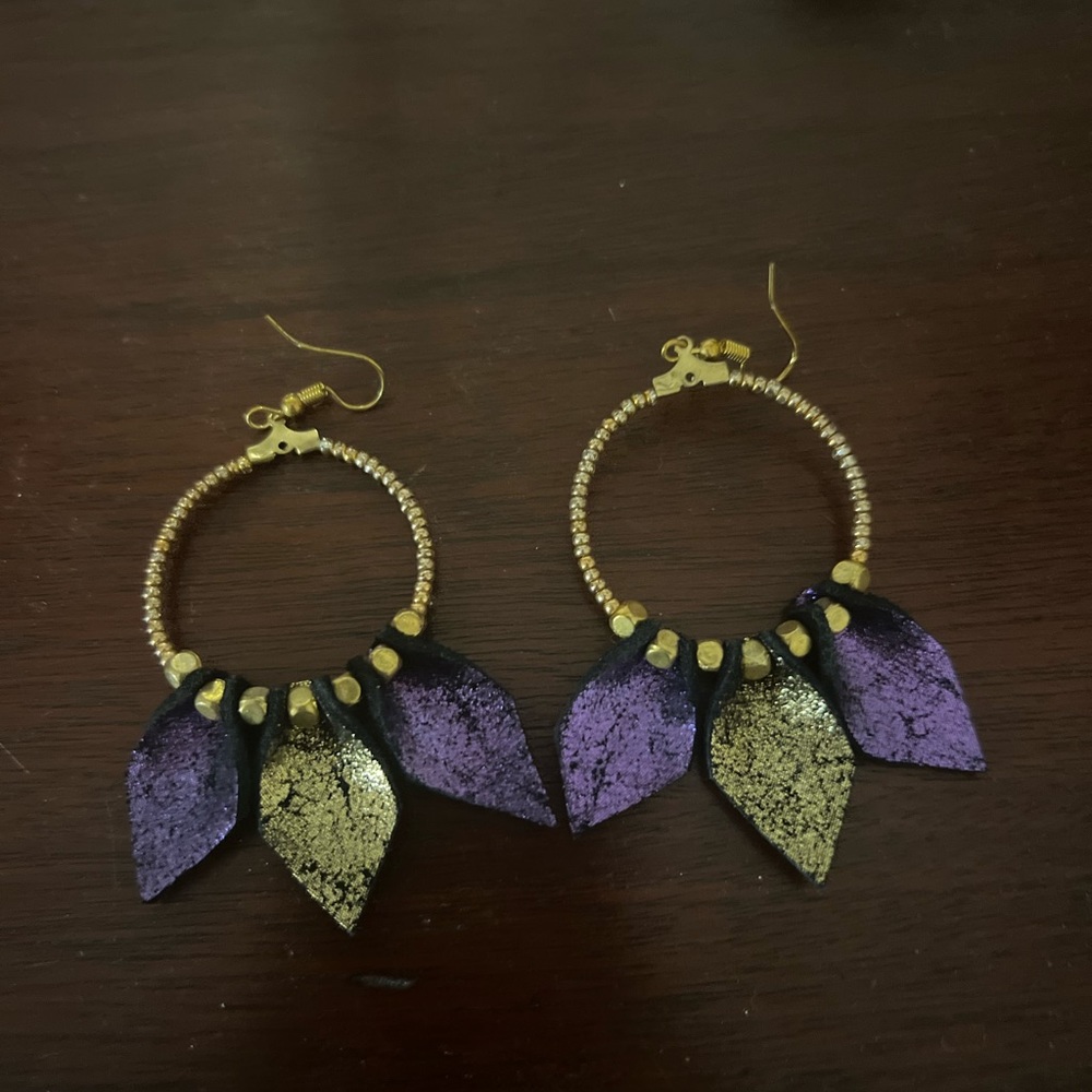 Purple and gold earrings